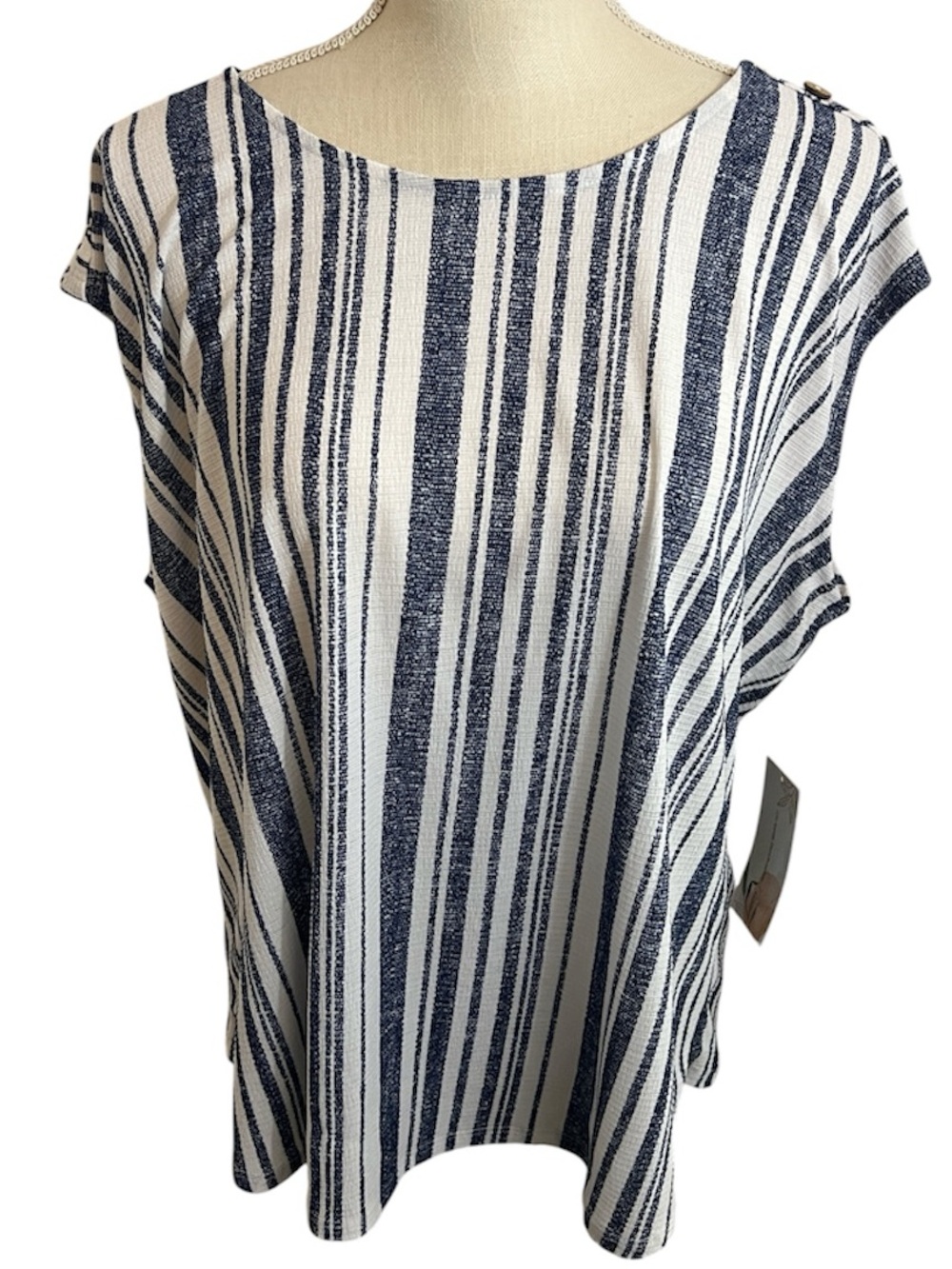 NWT Striped Navy and White Women’s Boatneck Top by Joie de Vivre XL